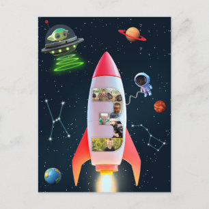 Grote Drie met foto's   3e verjaardag raket ruimte Briefkaart