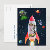 Grote Drie met foto's | 3e verjaardag raket ruimte Briefkaart (Voorkant / Achterkant)
