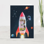Grote drie met foto's | 3e verjaardag Space Rocket Kaart (Voorkant)