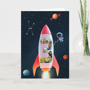 Grote drie met foto's   3e verjaardag Space Rocket Kaart