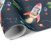 Grote drie met foto's | 3rd Birthday Space Rocke Cadeaupapier (Rol Hoek)