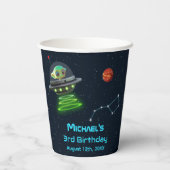 Grote drie met foto's | Space Rocket 3e verjaardag Papieren Bekers (Achterkant)