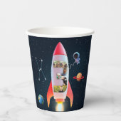 Grote drie met foto's | Space Rocket 3e verjaardag Papieren Bekers (Voorkant)