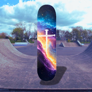 Grote Drie Spijkers Kruis Paarse Galaxy Christelij Persoonlijk Skateboard