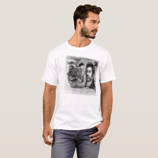 Grote duimen voor geld, Mannen witte T-shirt (Voorkant volledig)