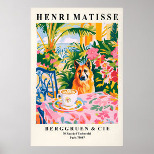 Grote Duitse herder drinkt koffie kunstprint Matis Poster