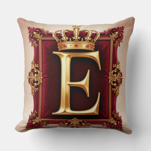 Grote E-monogram op rode fluweel Kussen (Voorkant)