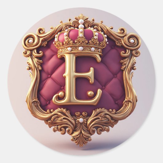 Grote E-monogram op rode fluweel Ronde Sticker (Voorkant)