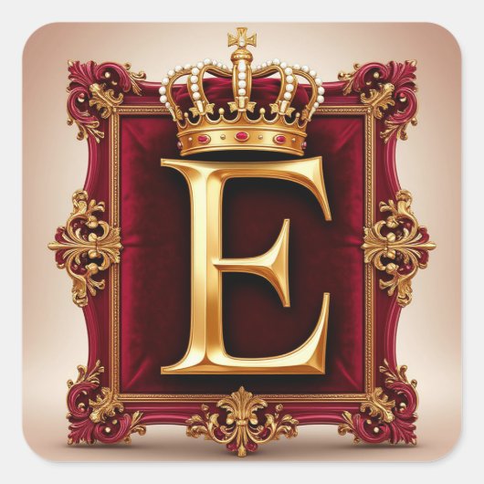 Grote E-monogram op rode fluweel Vierkante Sticker (Voorkant)