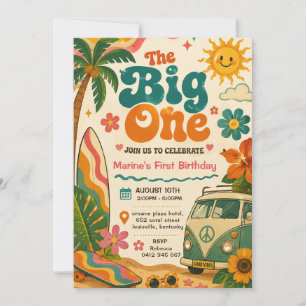 Grote Eén Retro Surf Eerste Verjaardagsfeestje Kaart
