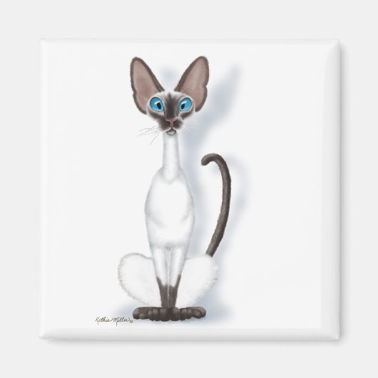 Grote & eigenaardige Siamese kat cartoon Magneet (Voorkant)