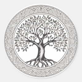 Grote eikenboom van de Keltische Schets Ronde Sticker