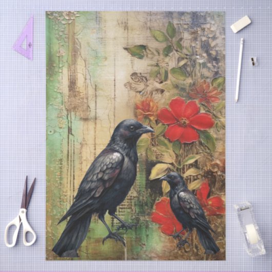 Grote Elegante Distressed Bloemen & Raven Decoupag Tissuepapier (Craft)