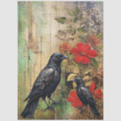 Grote Elegante Distressed Bloemen & Raven Decoupag Tissuepapier (Voorkant)