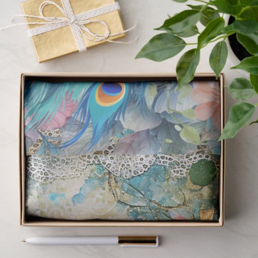 Grote Elegante Pauw & Bloemen Decoupage Tissuepapier (Geschenk)