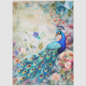 Grote Elegante Pauw & Bloemen Decoupage Tissuepapier (Voorkant)
