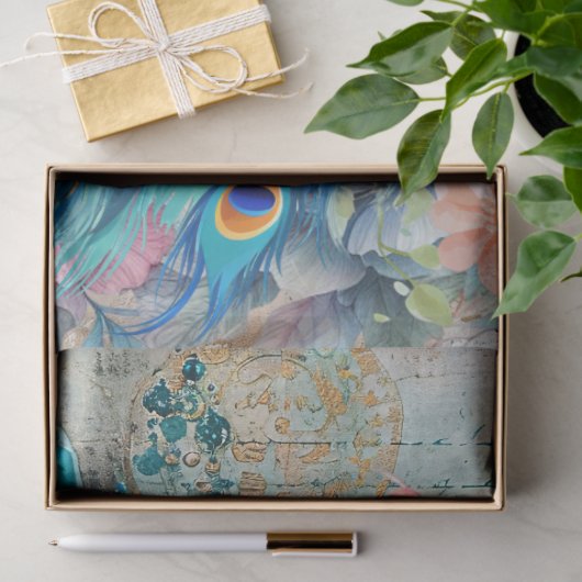 Grote Elegante Pauw & Bloemen Decoupage Tissuepapier (Geschenk)