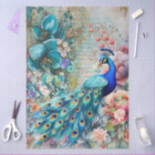 Grote Elegante Pauw & Bloemen Decoupage Tissuepapier (Craft)