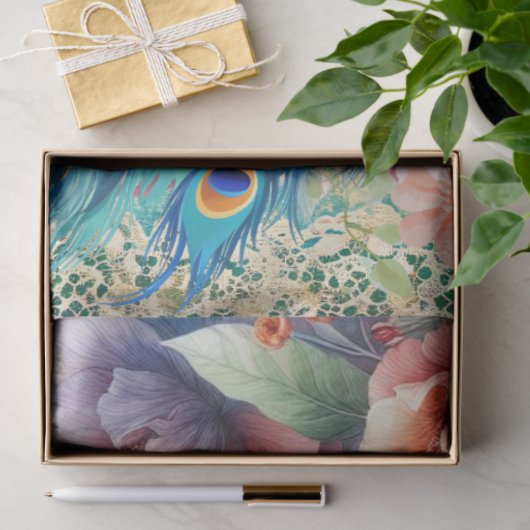 Grote Elegante Pauw, Bloemen & Kant Decoupage Tissuepapier (Geschenk)