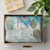 Grote Elegante Pauw, Bloemen & Script Decoupage Tissuepapier (Geschenk)