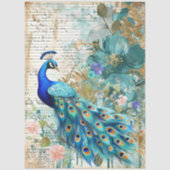 Grote Elegante Pauw, Bloemen & Script Decoupage Tissuepapier (Voorkant)