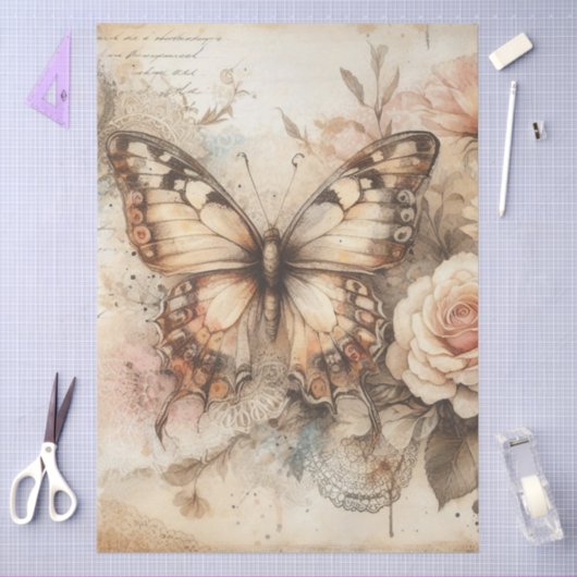 Grote elegante rustieke bloemenvlinder tissuepapier (Craft)