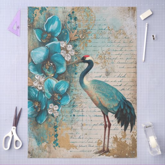Grote Elegante Waterverf Bloemen & Kraan Decoupage Tissuepapier (Craft)
