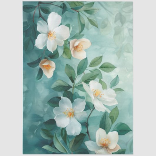 Grote Elegante Waterverf Jasmijn Decoupage Tissuepapier (Voorkant)