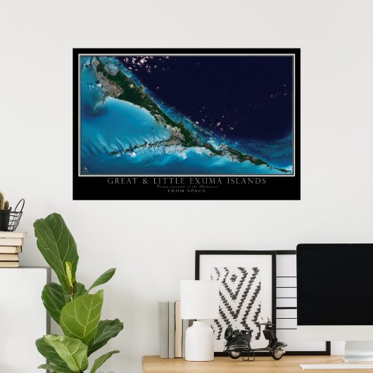 Grote en kleine Exuma-eilanden Bahamas-satellietka Poster (Thuiskantoor)