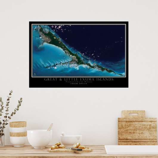 Grote en kleine Exuma-eilanden Bahamas-satellietka Poster (Keuken)