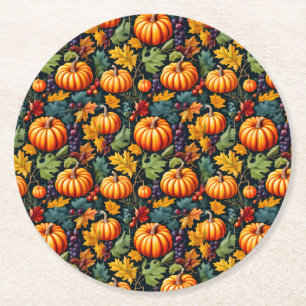 Grote en Kleine Herfstpompoenen Ronde Kartonnen Onderzetter