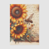 Grote en Kleine Zonnebloemen met Bijen en Schrift Tissuepapier (Voorkant)