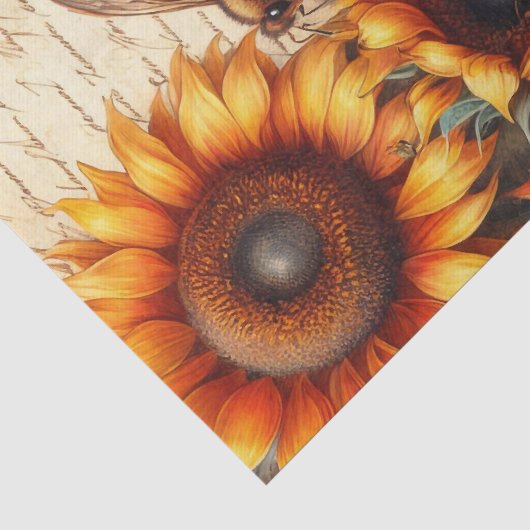 Grote en Kleine Zonnebloemen met Bijen en Schrift Tissuepapier (Detail)