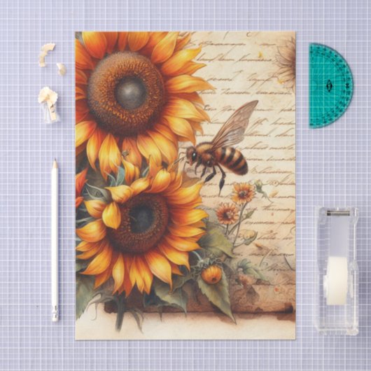 Grote en Kleine Zonnebloemen met Bijen en Schrift Tissuepapier (Craft)