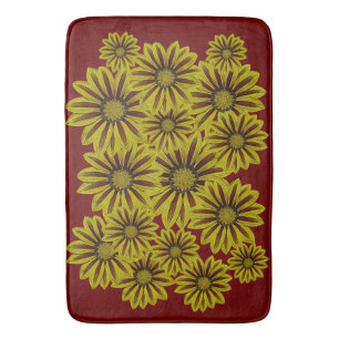 grote en vette gele bloemen met rode strepen badmat