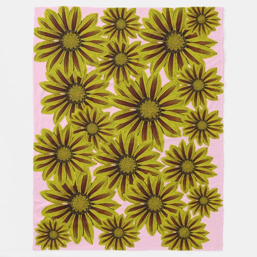 grote en vette gele bloemen met rode strepen fleece deken (Voorkant)