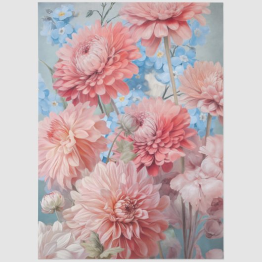 Grote etherische roze & blauwe bloemen Decoupage Tissuepapier (Voorkant)