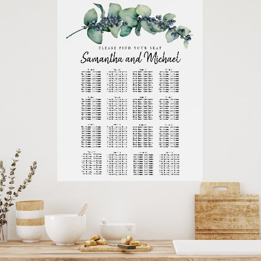 Grote Eucalyptus Botanische 16-tabelzentekaart Poster (Keuken)