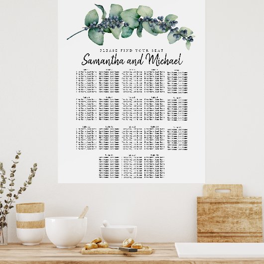 Grote Eucalyptus Botanische 18-tabel Zitplaatjes Poster (Keuken)