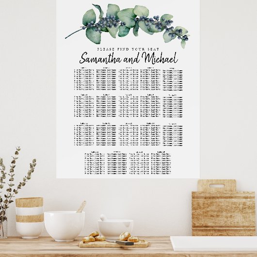 Grote Eucalyptus Botanische 19-tabelzentabel Poster (Keuken)