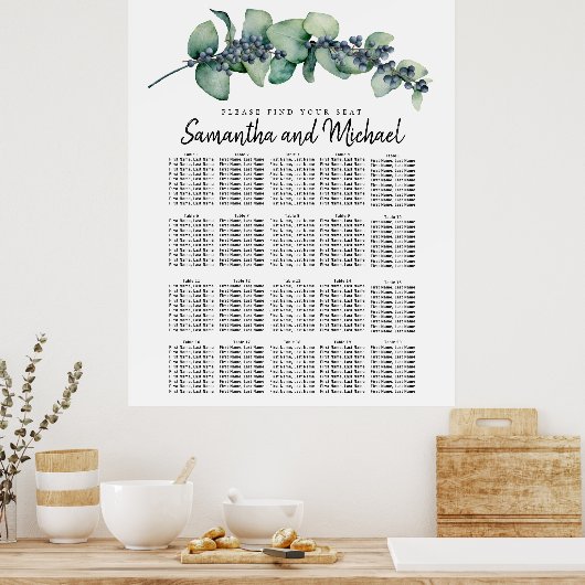 Grote Eucalyptus Botanische 20-tabelzentabel Poster (Keuken)