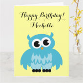 Grote extra grote verjaardagskaart | schattige uil kaart (Gele Bloem)