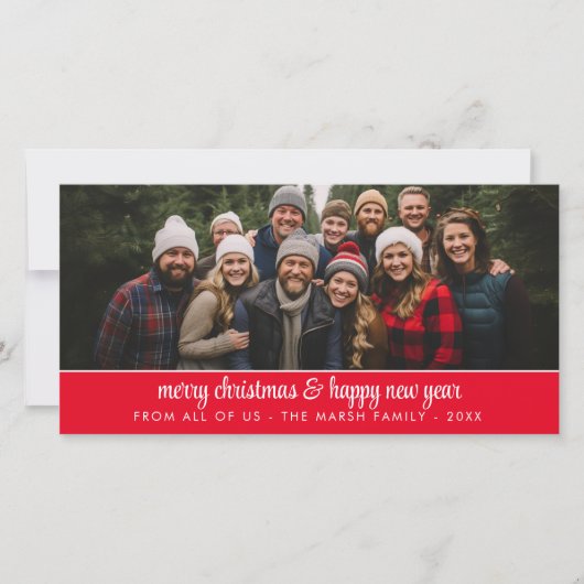 Grote familiefoto panoramisch - minimaal - rood feestdagenkaart (Voorkant)