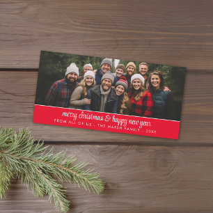 Grote familiefoto panoramisch - minimaal - rood feestdagenkaart
