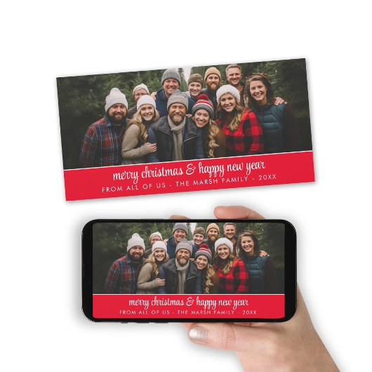 Grote familiefoto panoramisch - minimaal - rood feestdagenkaart