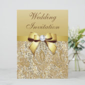 Grote Faux Gold Sequins en Bow Bruiloft Kaart (Staand voorkant)