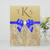 Grote Faux Gold Sequins Royal Blue Bow Weddenschap Kaart (Staand voorkant)