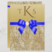 Grote Faux Gold Sequins Royal Blue Bow Weddenschap Kaart (Voorkant / Achterkant)