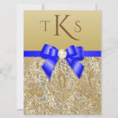 Grote Faux Gold Sequins Royal Blue Bow Weddenschap Kaart (Voorkant)