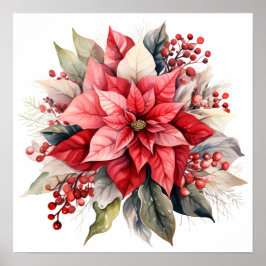 Grote feestelijke rode poinsettia kerstbloem poster